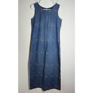 Vintage Sophia Rose Women’s Denim Embroidered Sleeveless Cotton Dress Size 8